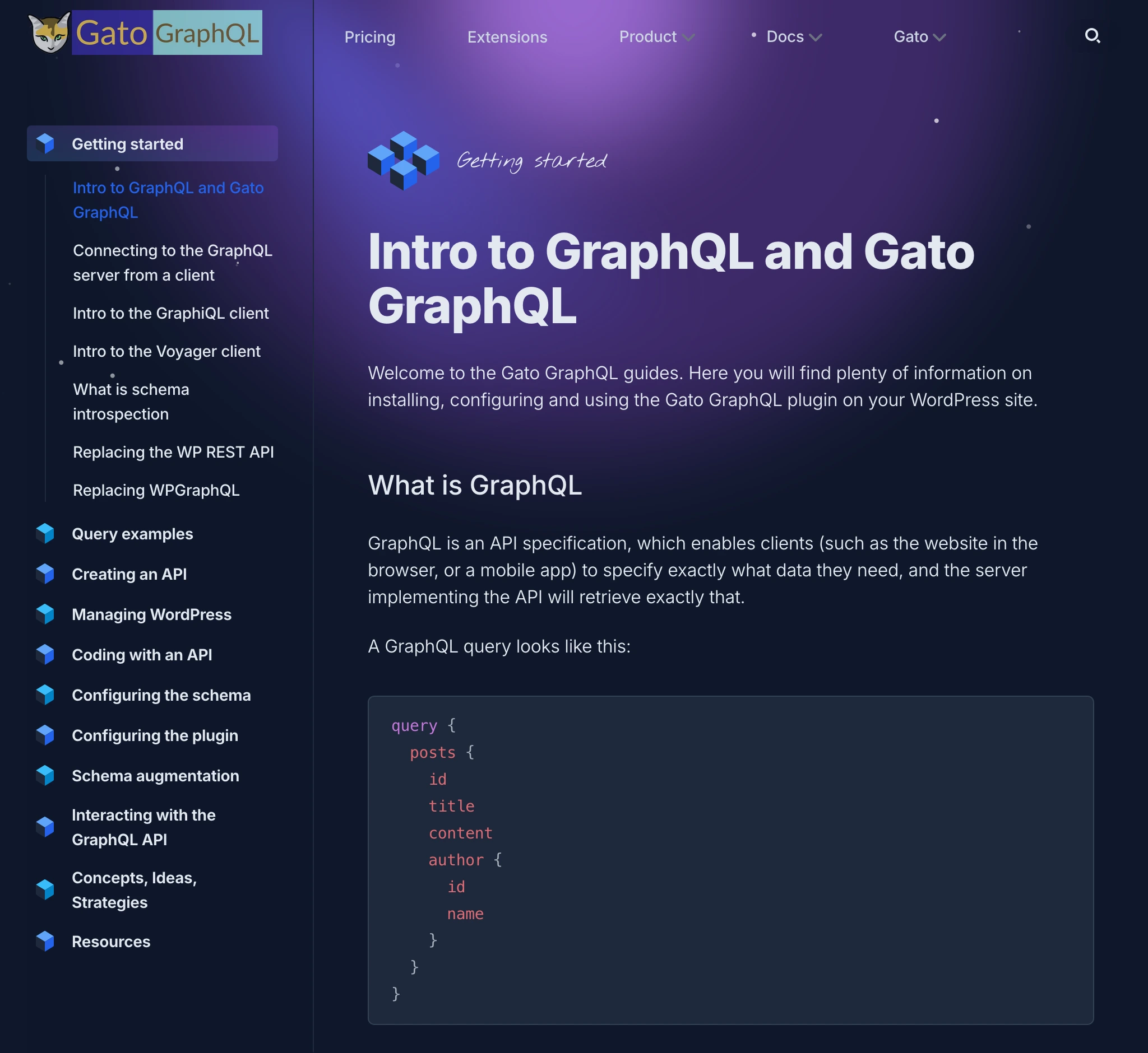 Seção de docs em gatographql.com