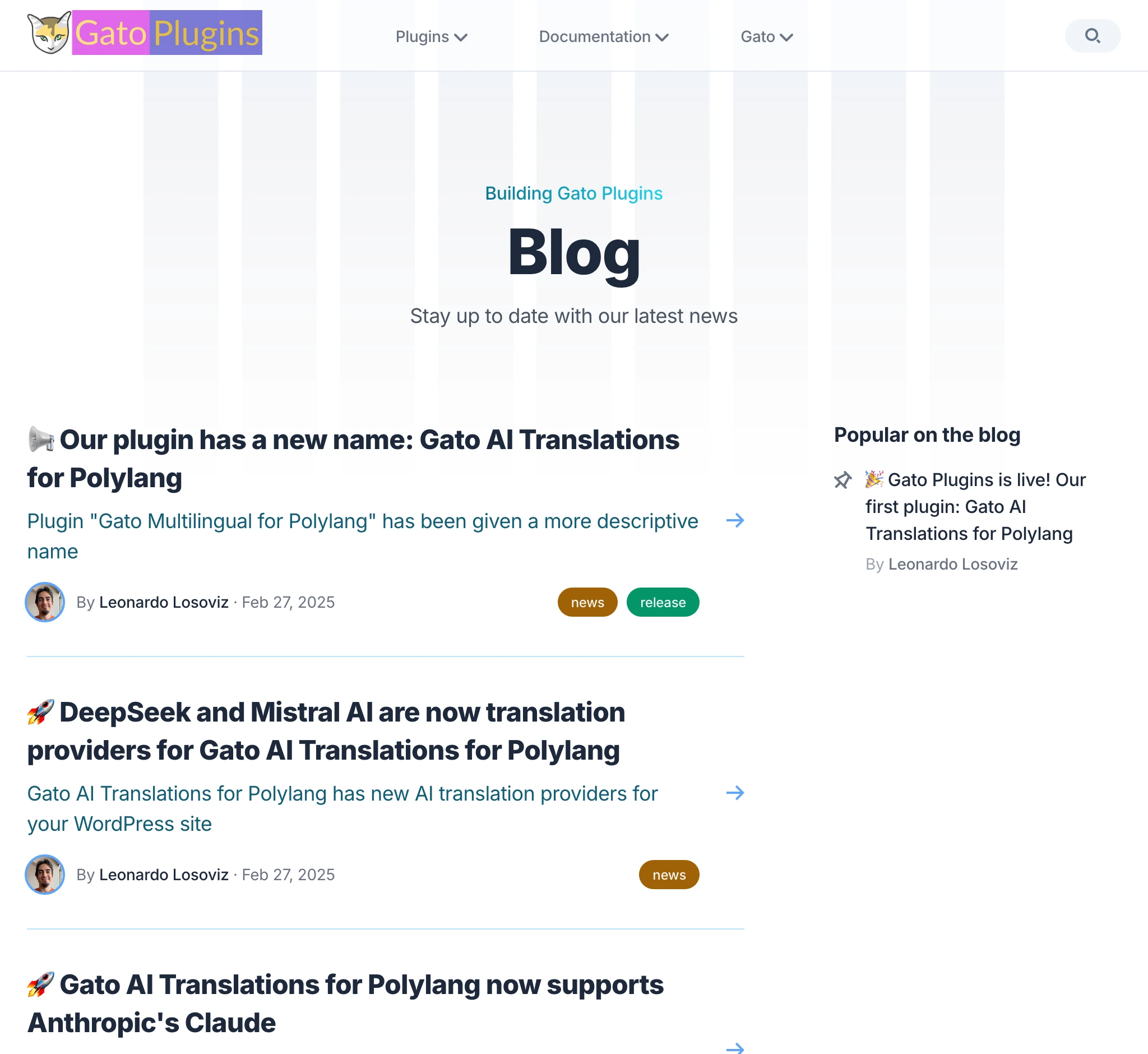Seção de blog em gatoplugins.com