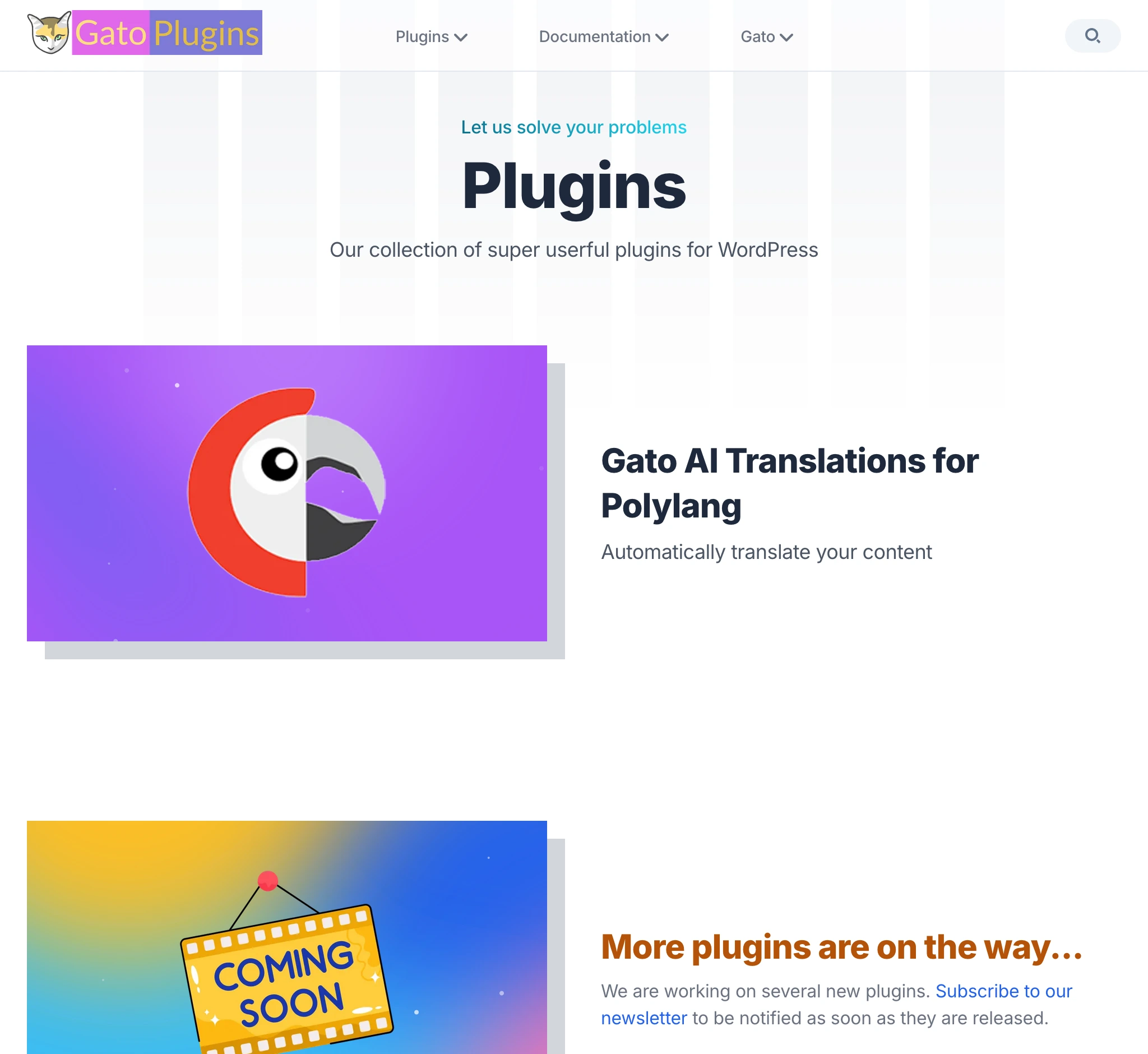 Seção de plugins em gatoplugins.com